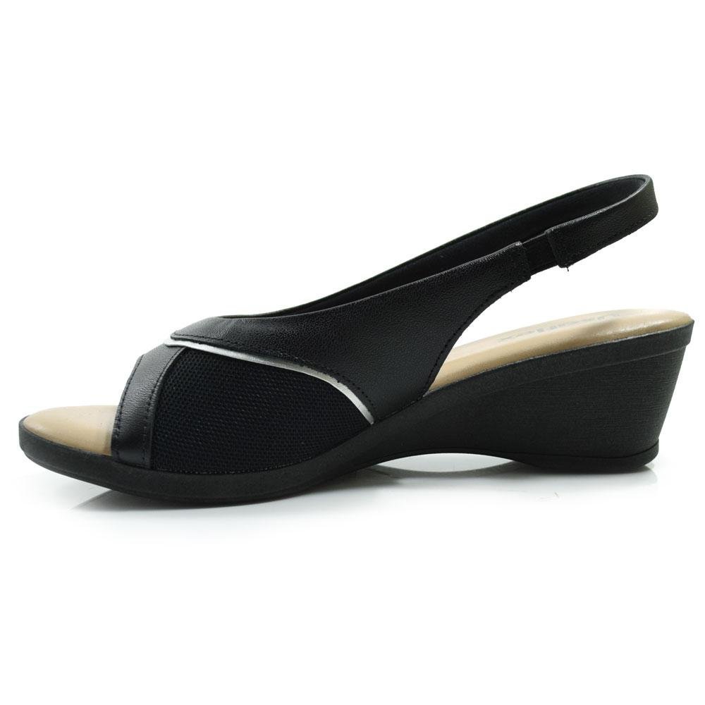 Sandália Anabela de Couro Feminina Usaflex MM0906 Preto 5