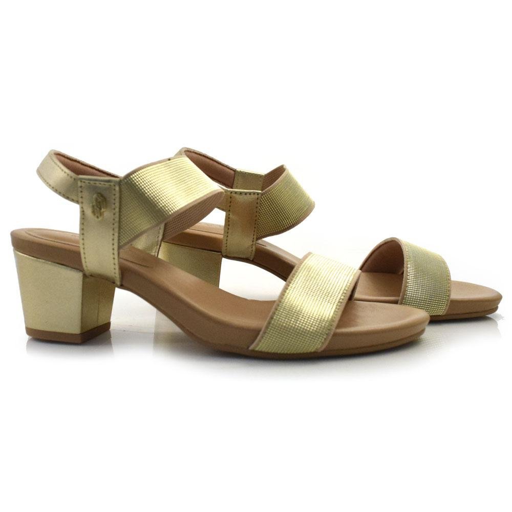Sandália de Couro e Salto Baixo Usaflex Y8204 Dourado 2