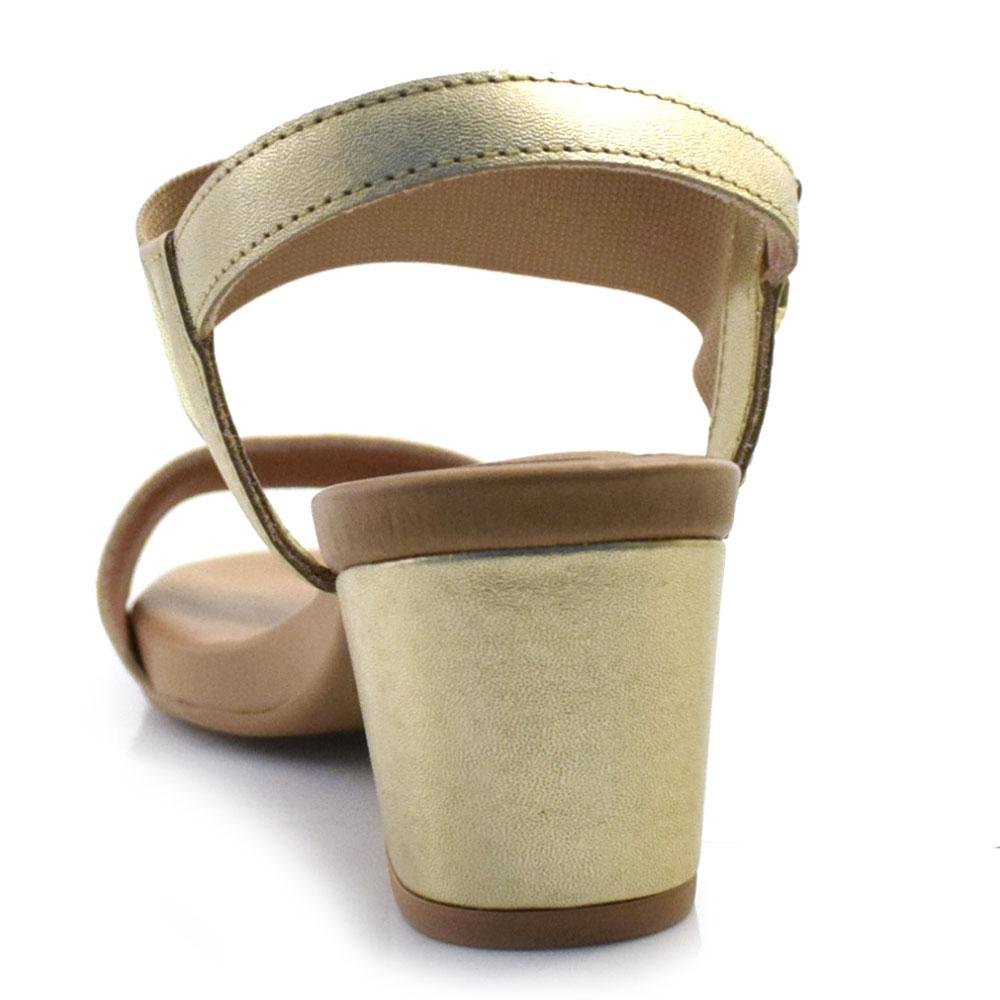 Sandália de Couro e Salto Baixo Usaflex Y8204 Dourado 5