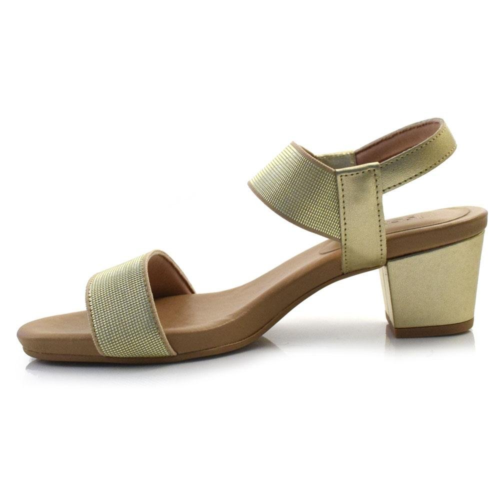 Sandália de Couro e Salto Baixo Usaflex Y8204 Dourado 6