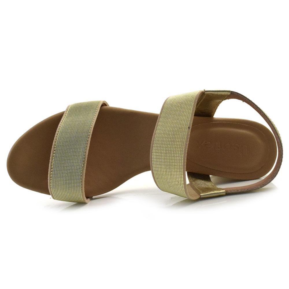 Sandália de Couro e Salto Baixo Usaflex Y8204 Dourado 7