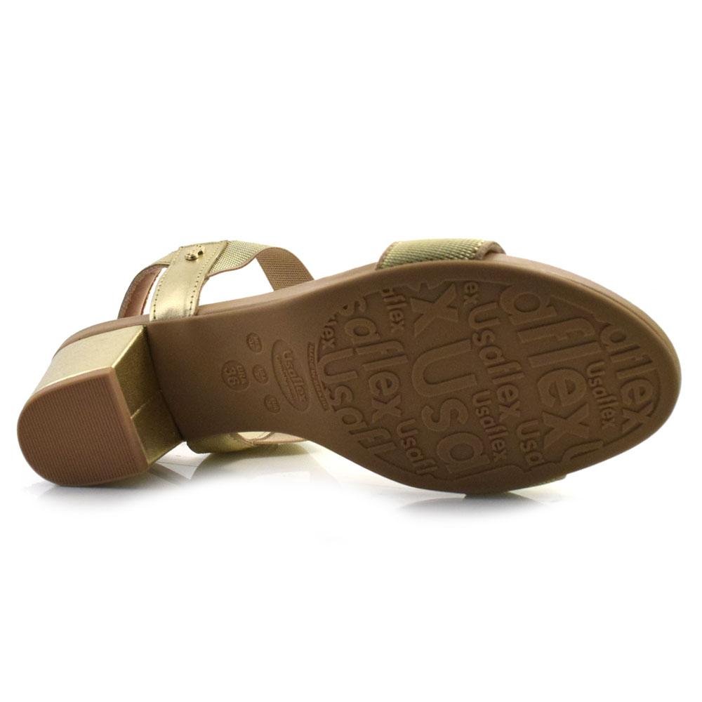 Sandália de Couro e Salto Baixo Usaflex Y8204 Dourado 8