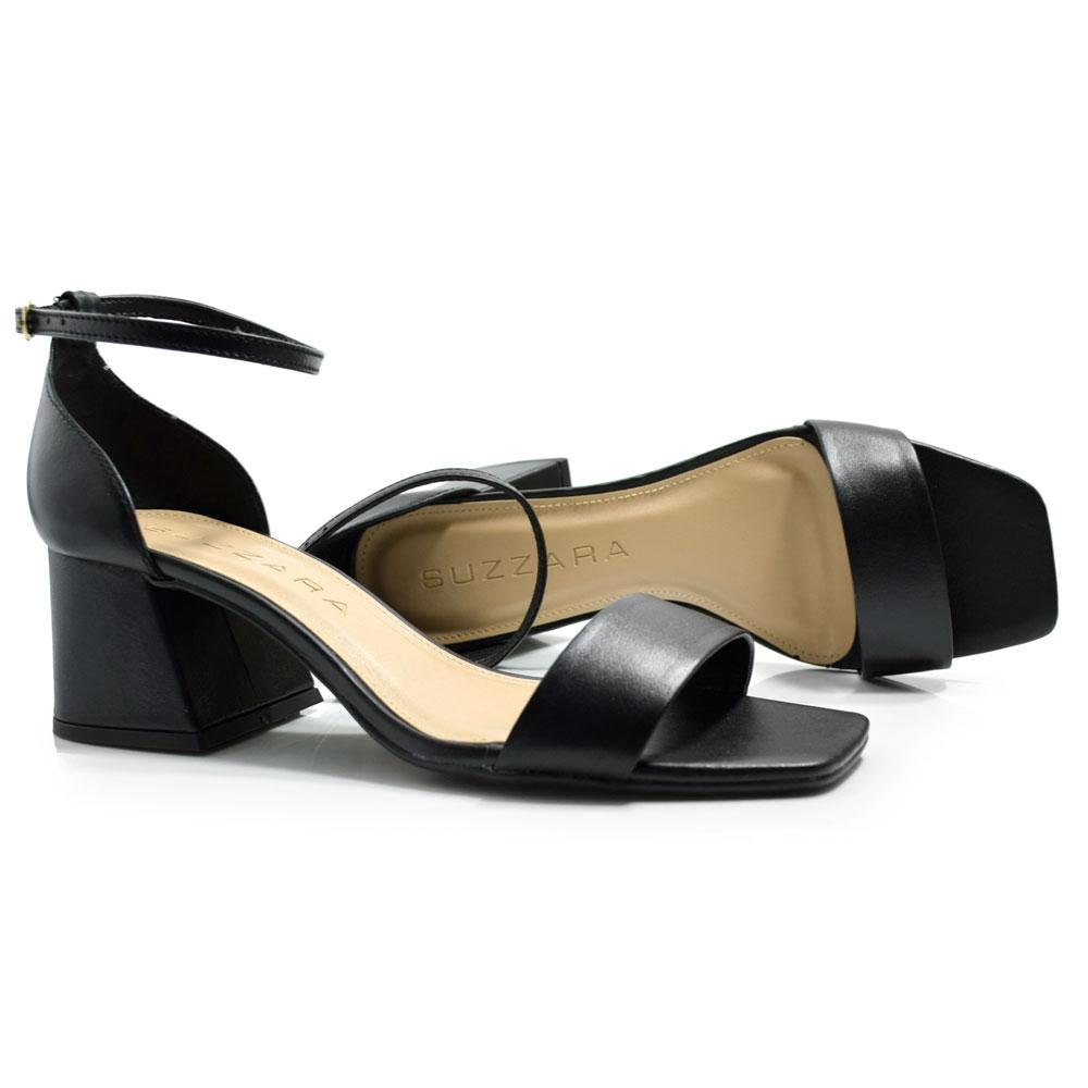 Sandália Feminina de Couro e Salto Bloco Suzzara 46902-02 Preto 2