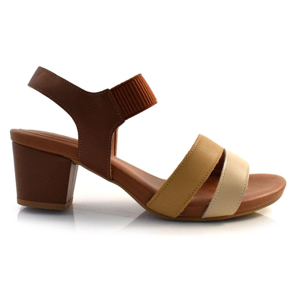 Sandália Feminina de Couro e Salto Bloco Usaflex Y8209 Bege 3