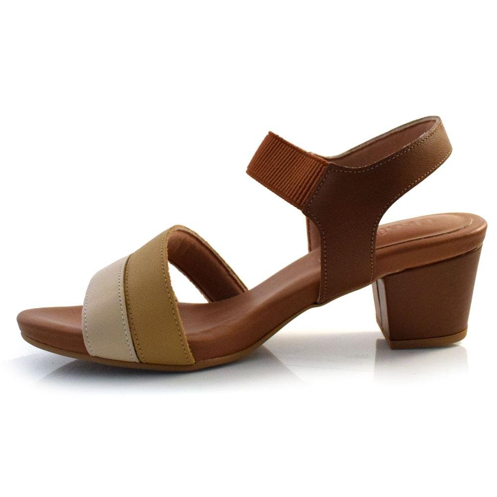 Sandália Feminina de Couro e Salto Bloco Usaflex Y8209 Bege 5