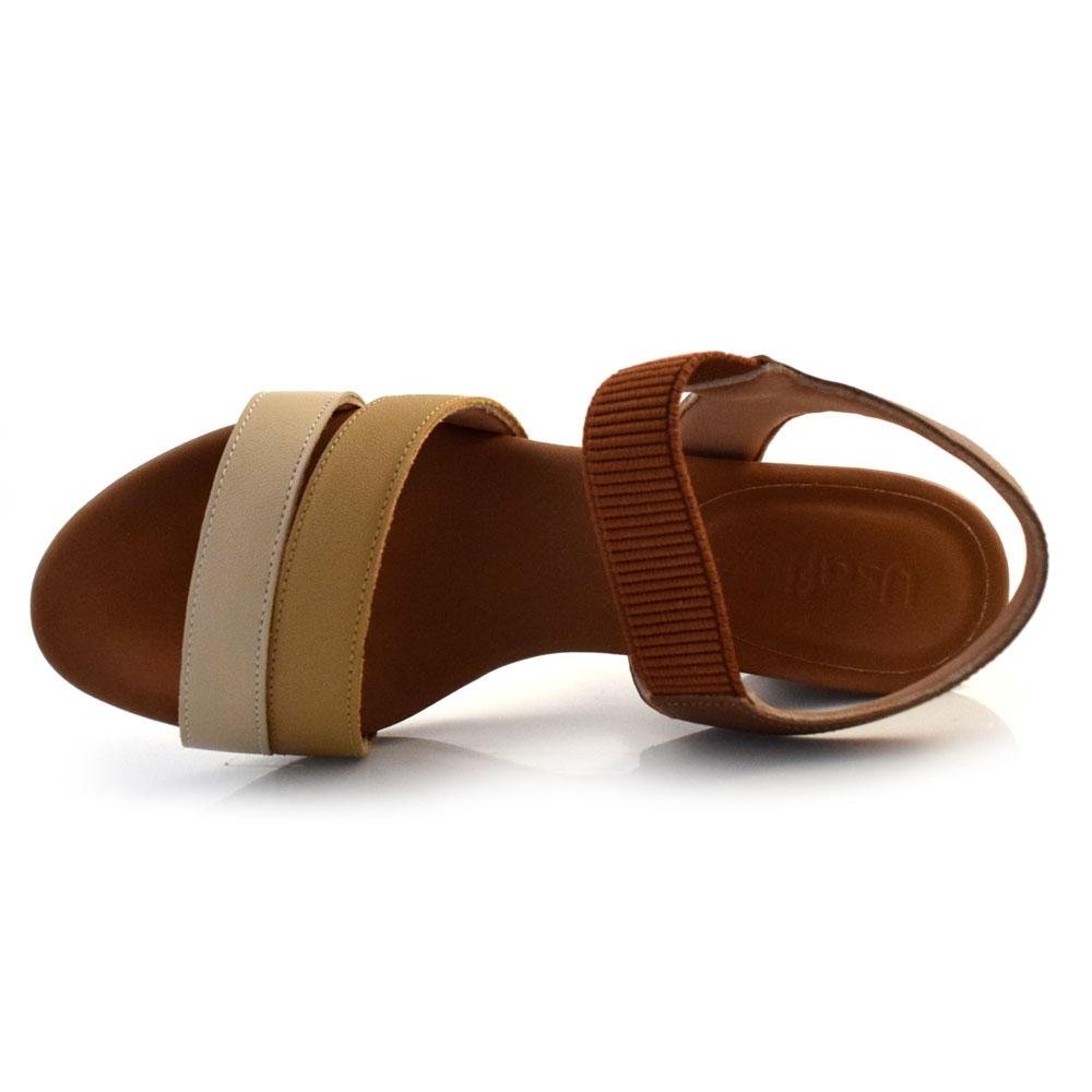 Sandália Feminina de Couro e Salto Bloco Usaflex Y8209 Bege 6