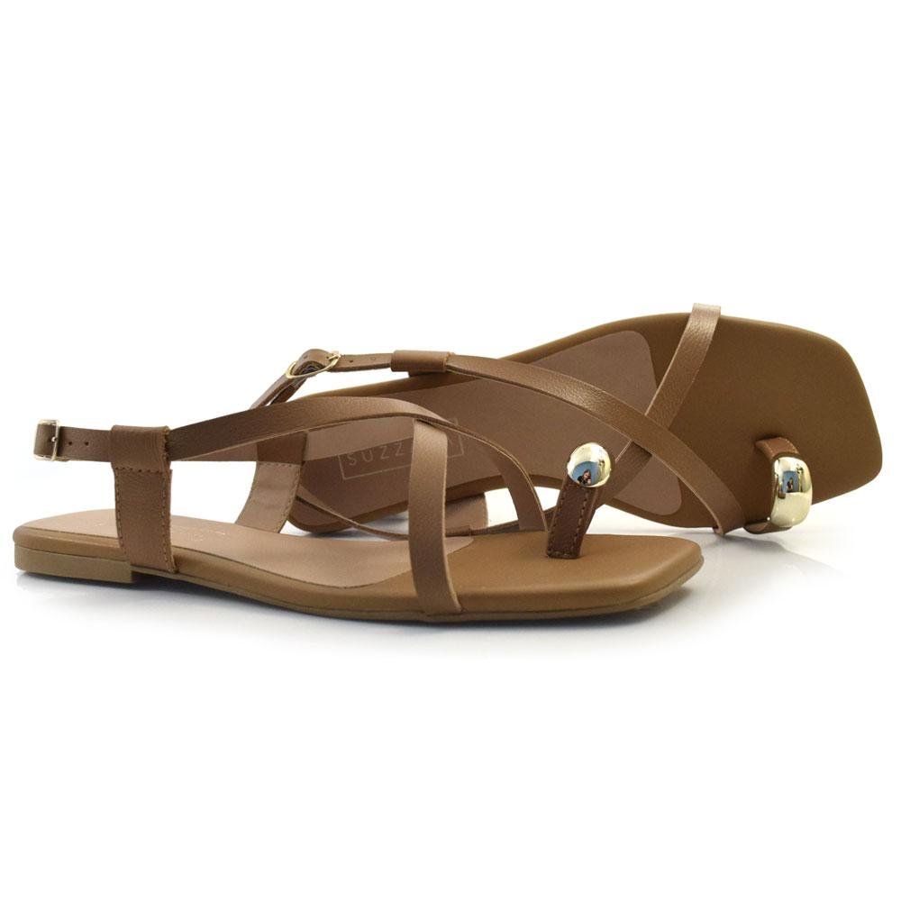 Sandália Rasteira de Couro Suzzara 1016-1603 Marrom 2