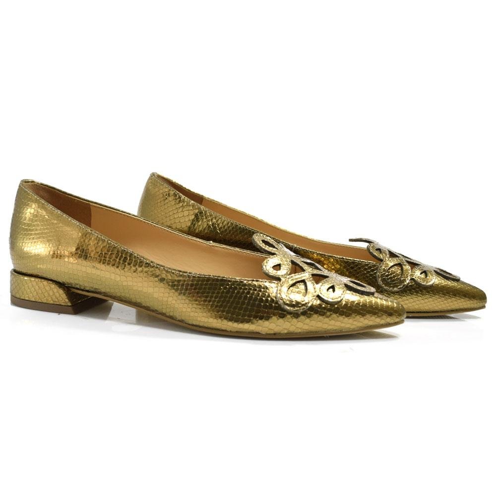 Sapatilha de Couro e Bico Fino Suzzara 5533923 Dourado 2