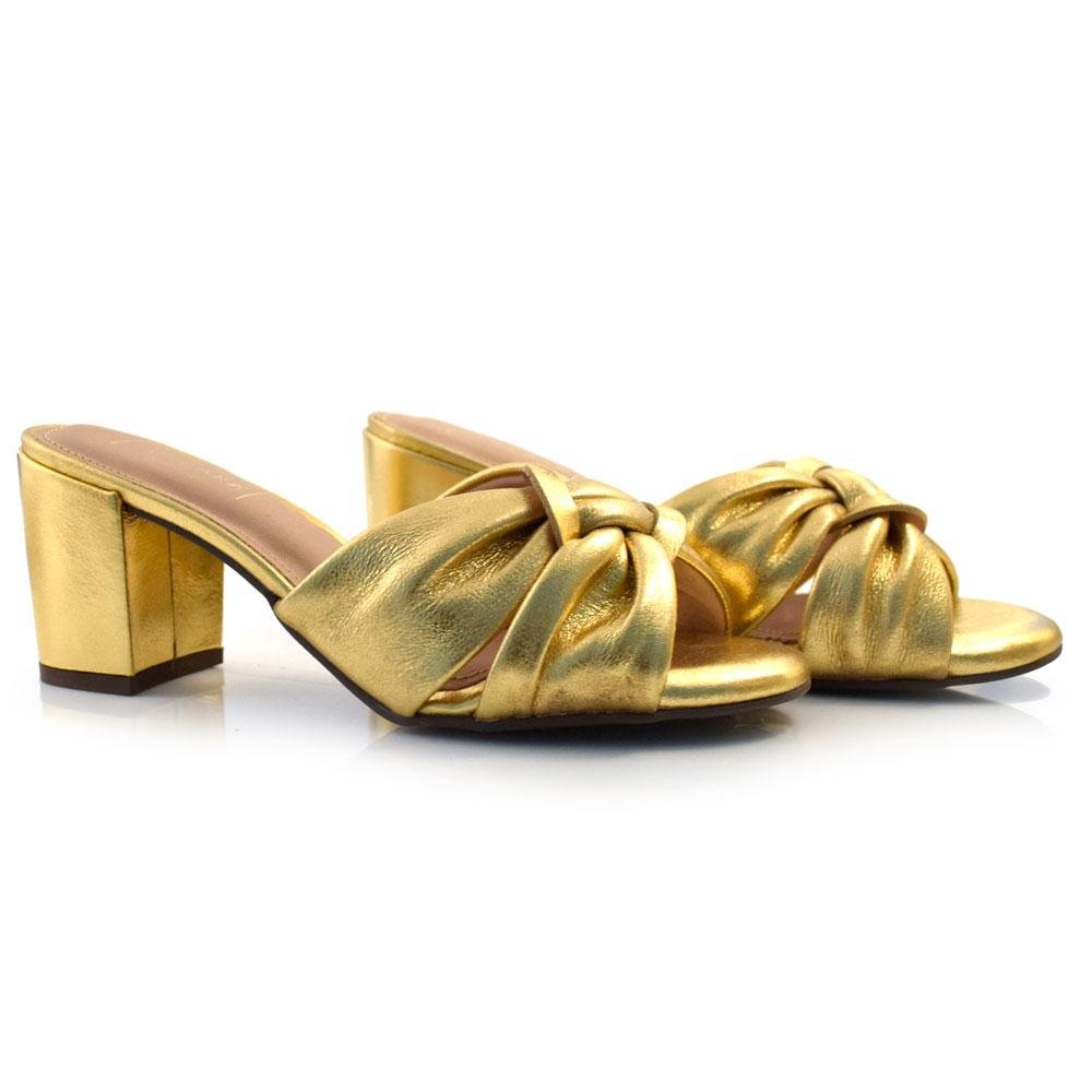 Tamanco de Couro e Salto Bloco Suzzara 20127-7361 MET Dourado 2