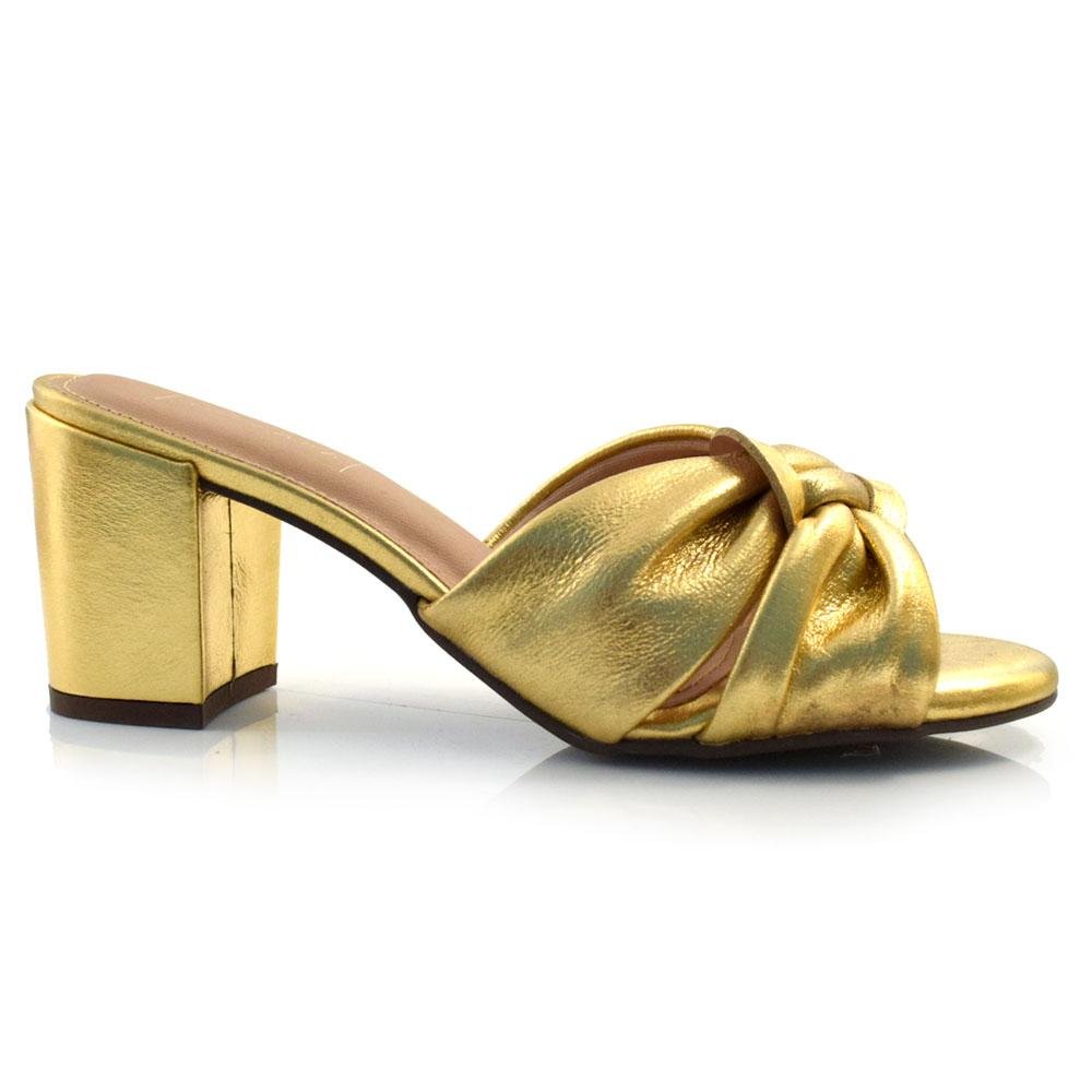 Tamanco de Couro e Salto Bloco Suzzara 20127-7361 MET Dourado 3