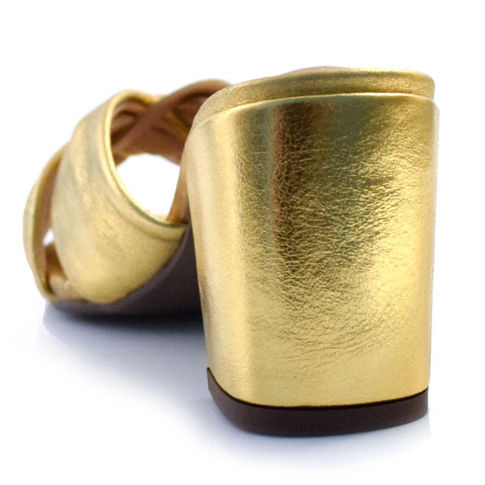 Tamanco de Couro e Salto Bloco Suzzara 20127-7361 MET Dourado 4