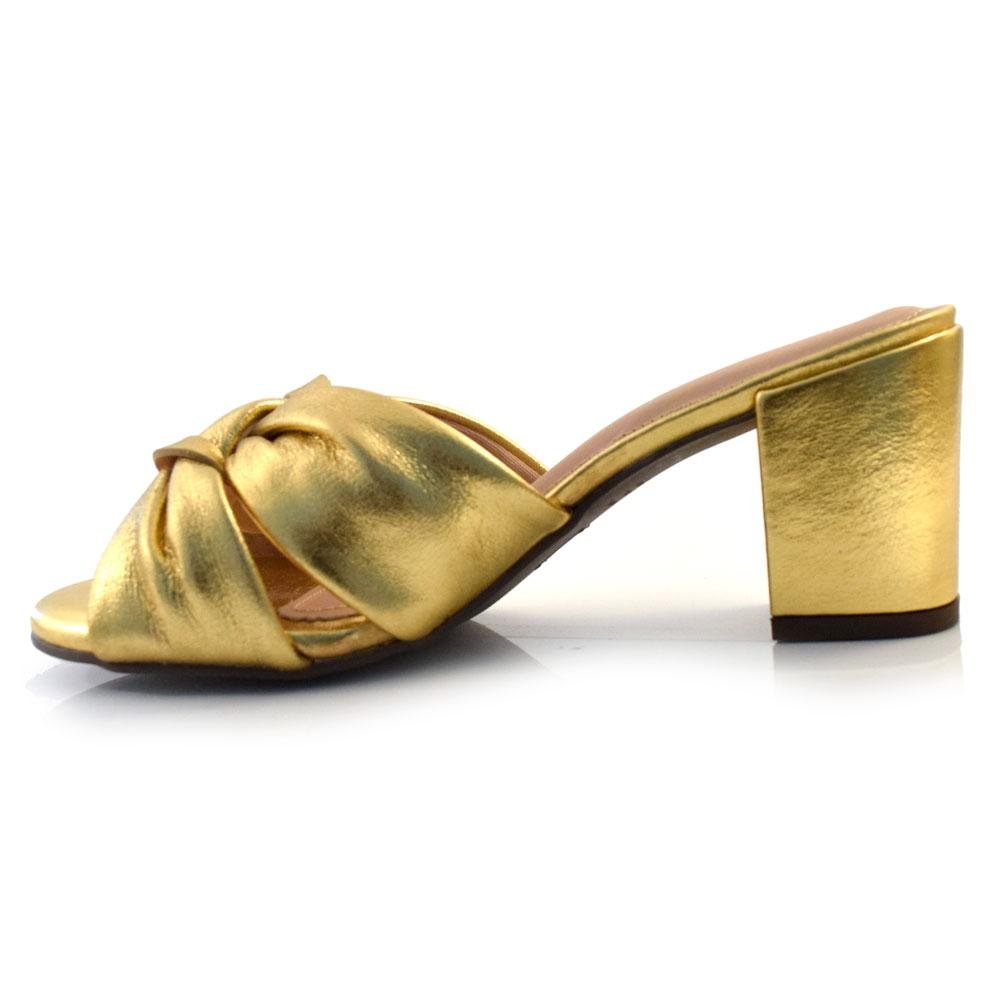 Tamanco de Couro e Salto Bloco Suzzara 20127-7361 MET Dourado 5