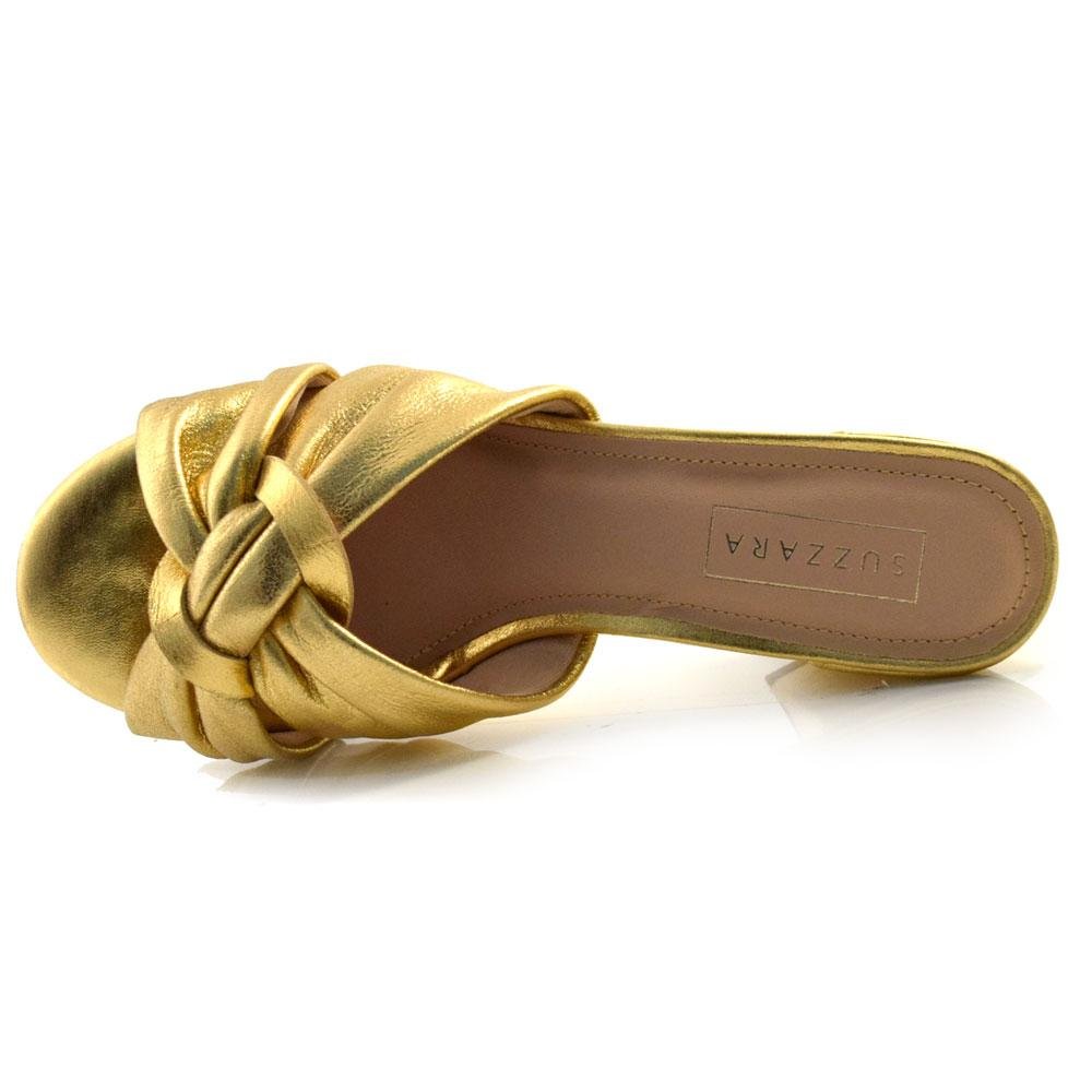 Tamanco de Couro e Salto Bloco Suzzara 20127-7361 MET Dourado 6