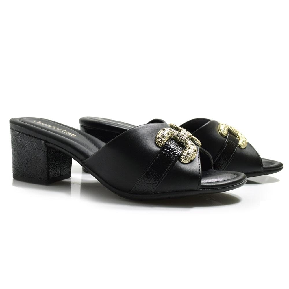 Tamanco de Salto Bloco Feminino Comfortflex 2557401 Preto 2