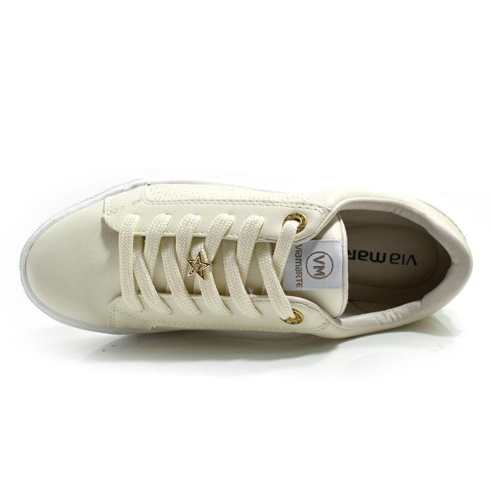 Tênis Branco Casual Feminino Via Marte 010-013-01 Creme 6