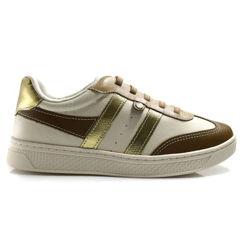 Tênis de Couro Feminino Comfortflex 2565302 Bege/Marrom/Dourado 3