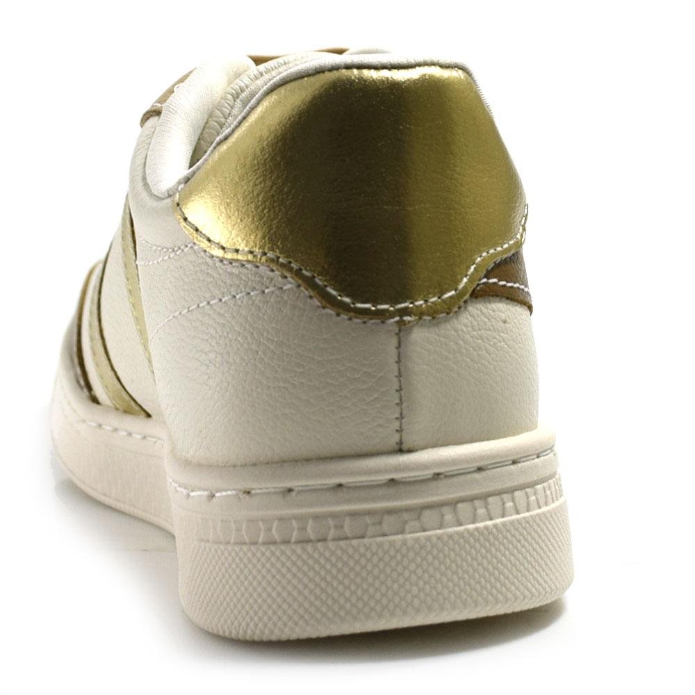 Tênis de Couro Feminino Comfortflex 2565302 Bege/Marrom/Dourado 4