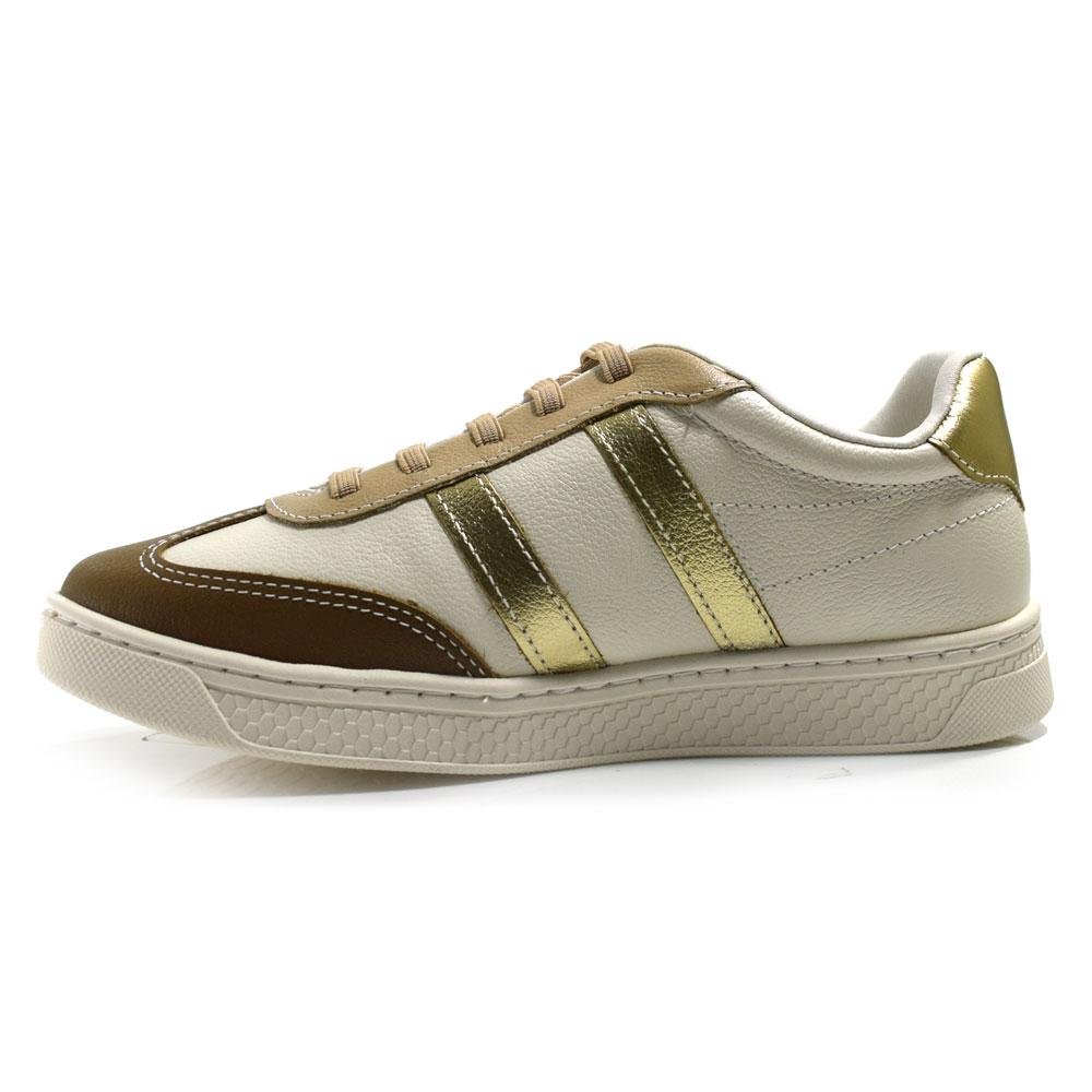 Tênis de Couro Feminino Comfortflex 2565302 Bege/Marrom/Dourado 5