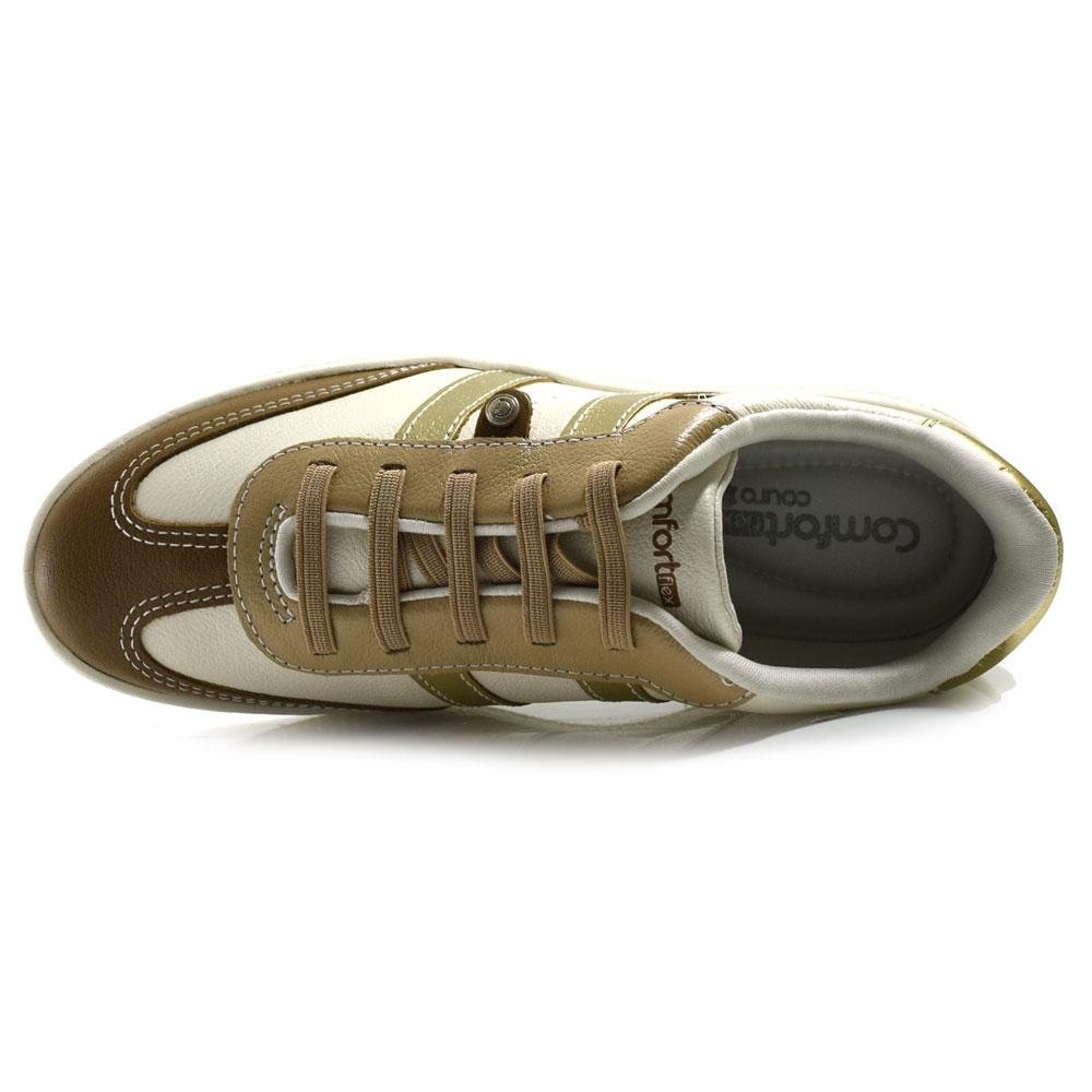 Tênis de Couro Feminino Comfortflex 2565302 Bege/Marrom/Dourado 6