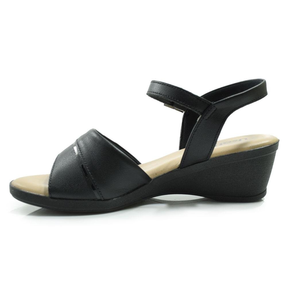 Sandália Anabela de Couro Usaflex MM0903 Preto 2