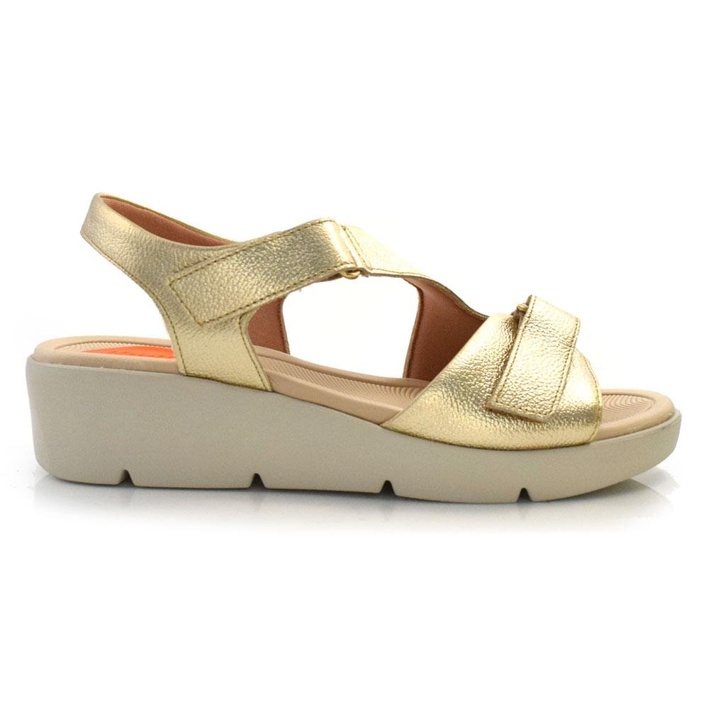 Sandália Anabela de Couro Feminina Usaflex AL4303 Dourado 3