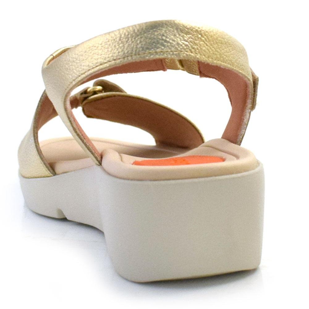 Sandália Anabela de Couro Feminina Usaflex AL4303 Dourado 4