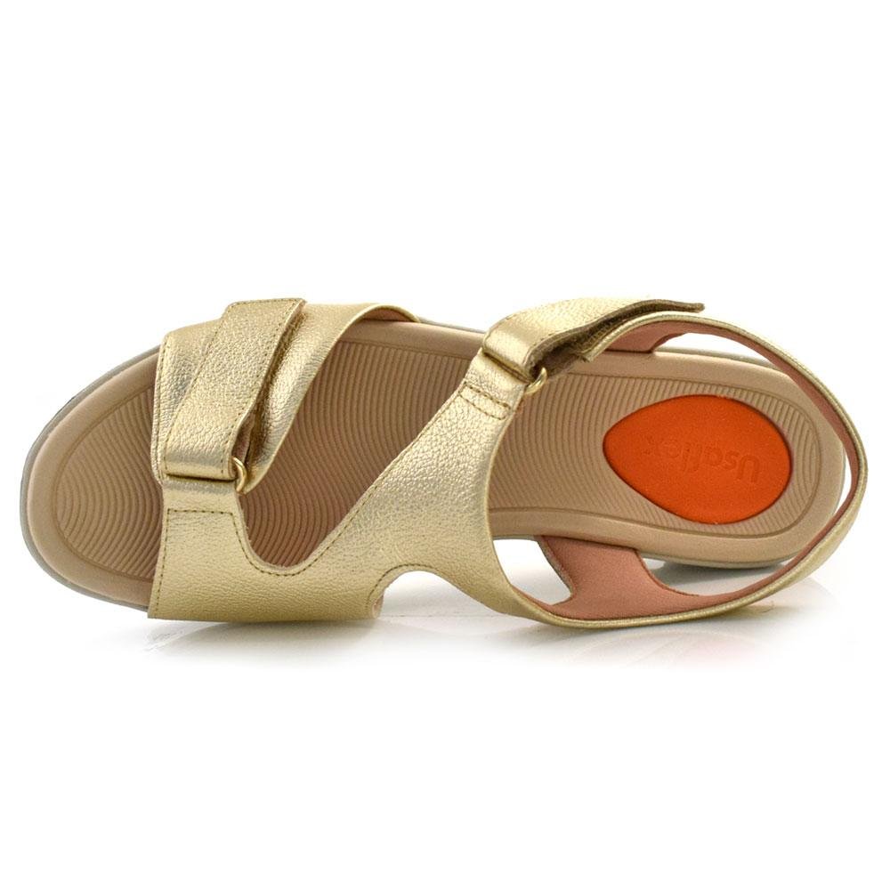 Sandália Anabela de Couro Feminina Usaflex AL4303 Dourado 6