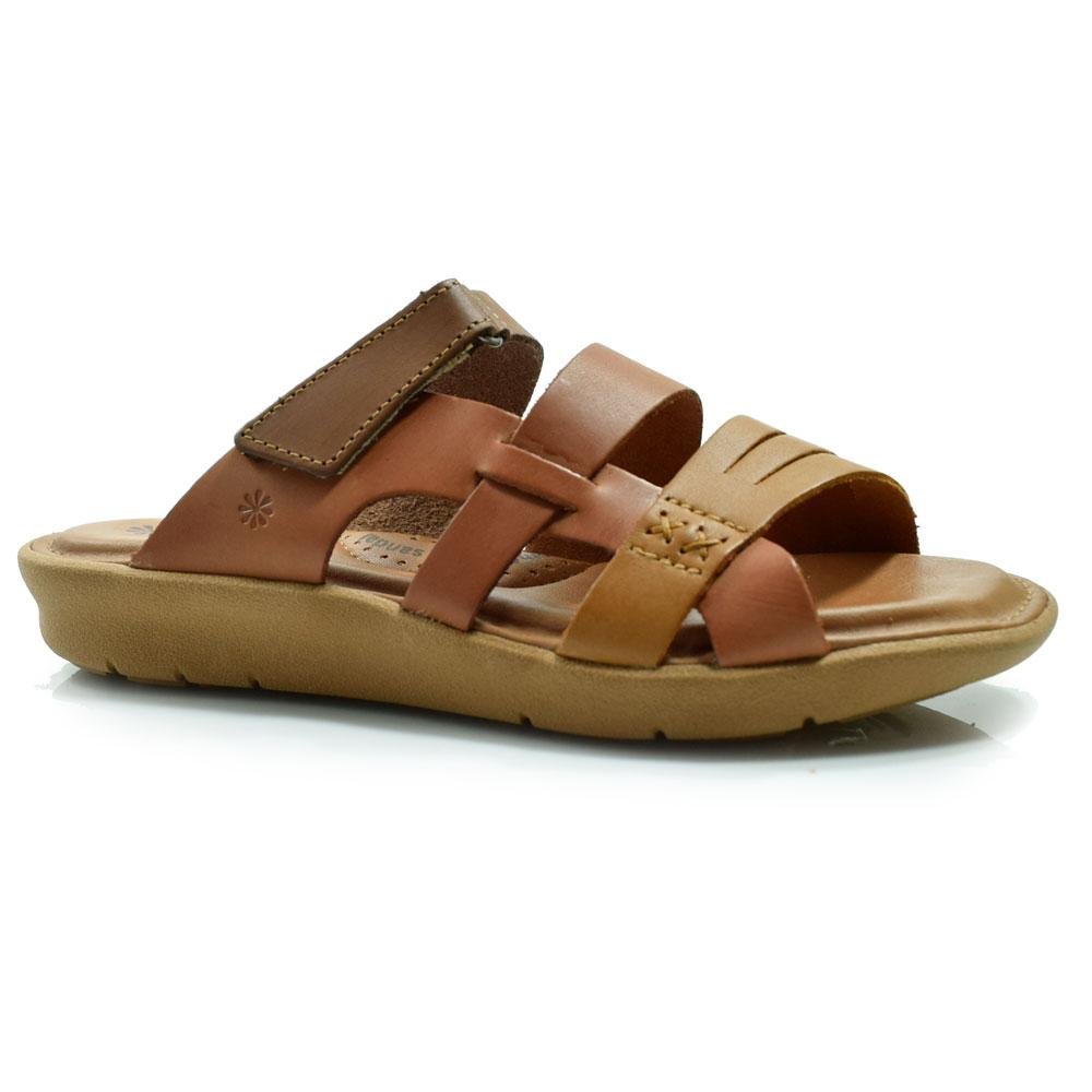 Sandália Flat de Couro Feminina New Face 39501 Marrom 2