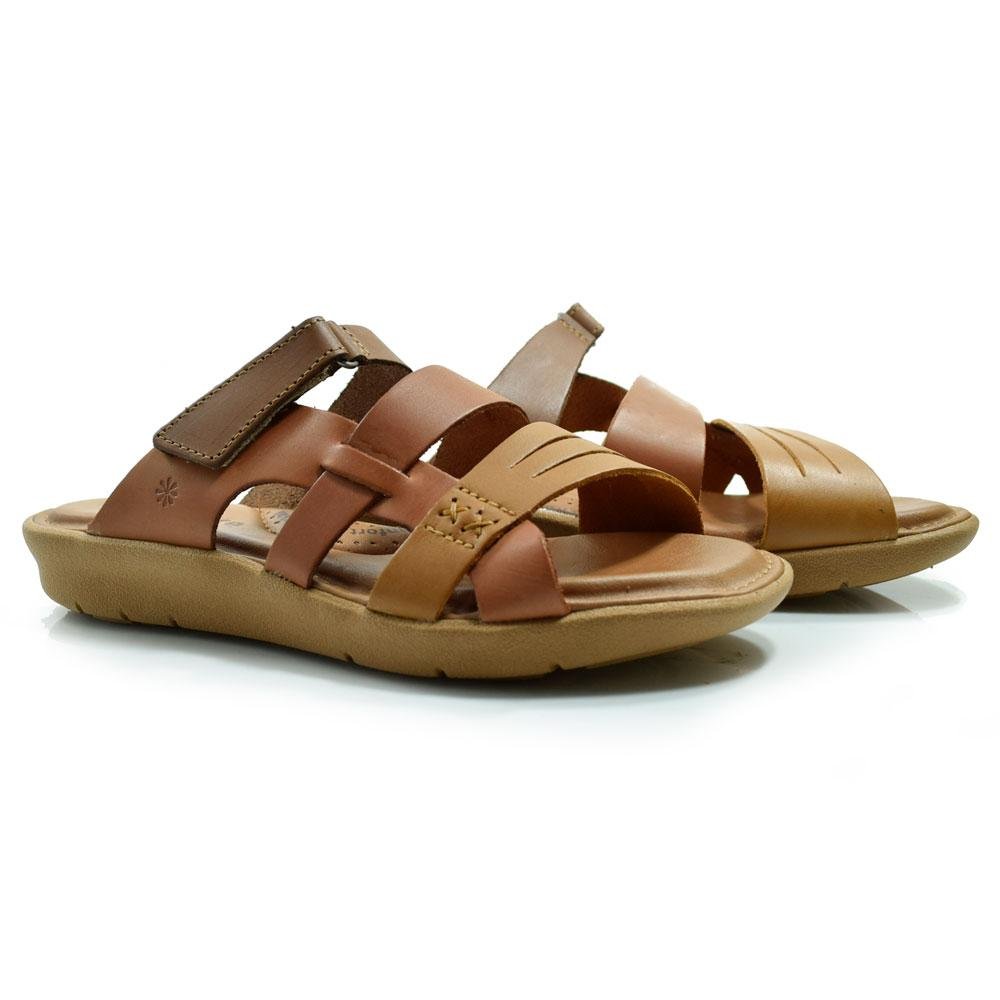 Sandália Flat de Couro Feminina New Face 39501 Marrom 3