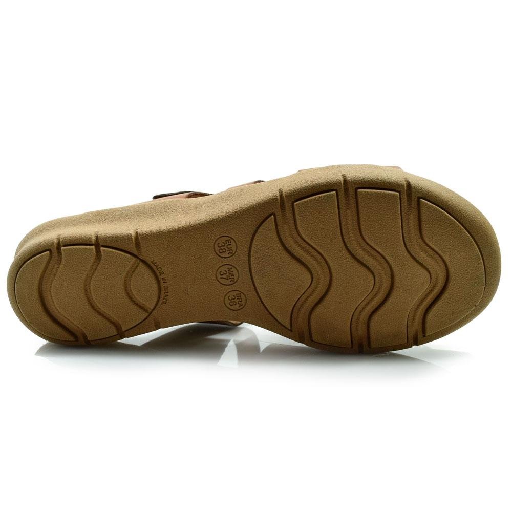 Sandália Flat de Couro Feminina New Face 39501 Marrom 7