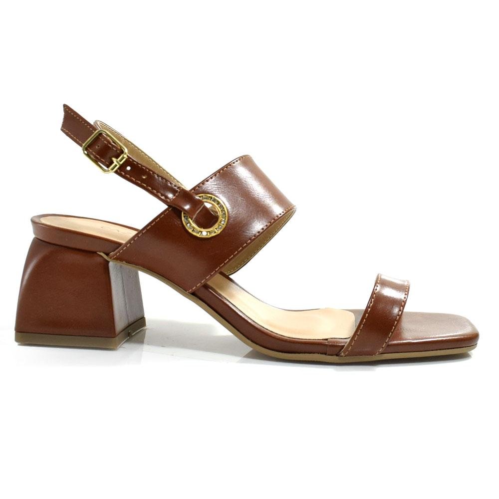 Sandália de Salto Bloco Feminina Cazzualen 3214.2088 Marrom 3