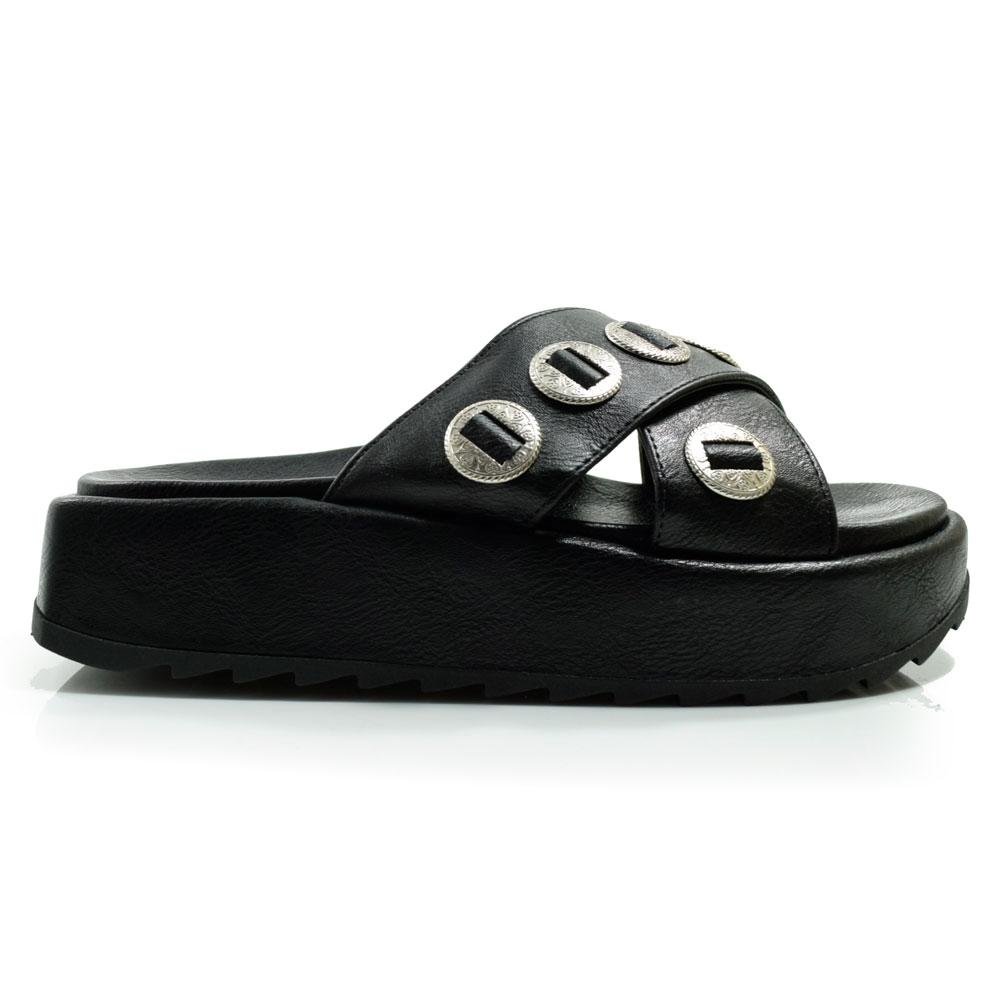 Sandália Flat de Couro Feminina Suzzara 703-634213 Preto 3