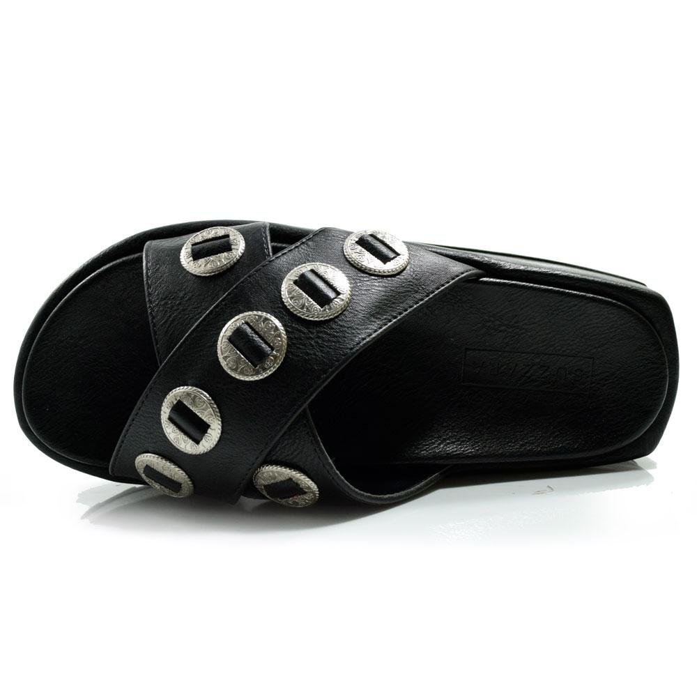 Sandália Flat de Couro Feminina Suzzara 703-634213 Preto 6