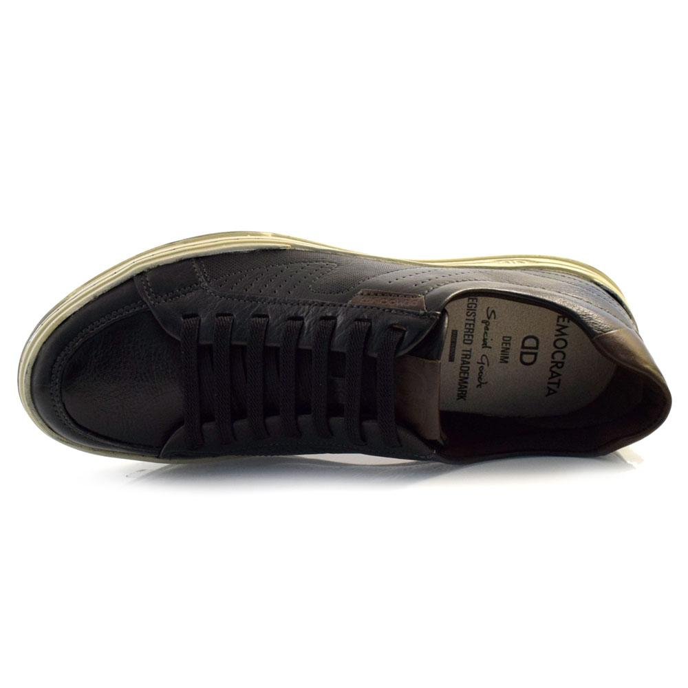 Sapatênis Masculino de Couro Democrata Jay 151401 Preto 6