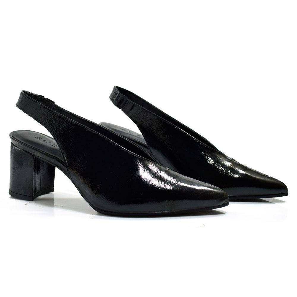 Scarpin Slingback de Couro Feminino Suzzara 74302 Preto 2