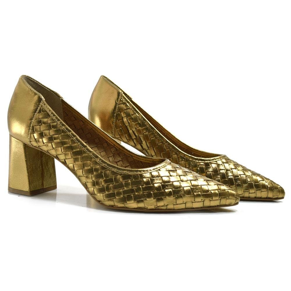 Scarpin de Couro e Salto Bloco Suzzara 7150509 Dourado 2