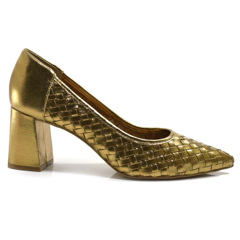 Scarpin de Couro e Salto Bloco Suzzara 7150509 Dourado 3