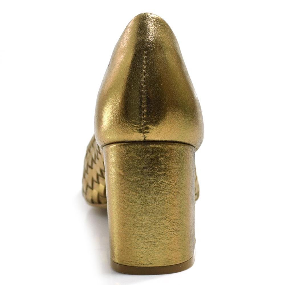 Scarpin de Couro e Salto Bloco Suzzara 7150509 Dourado 4