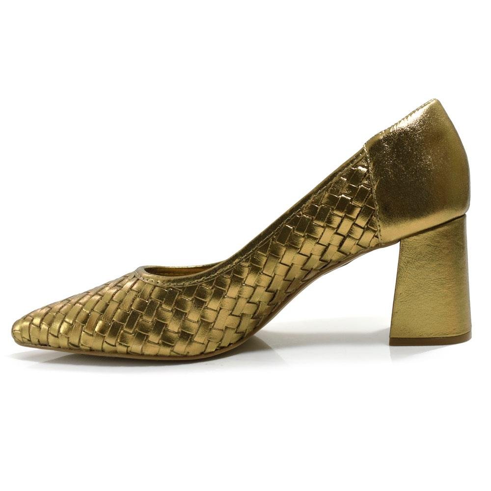 Scarpin de Couro e Salto Bloco Suzzara 7150509 Dourado 5