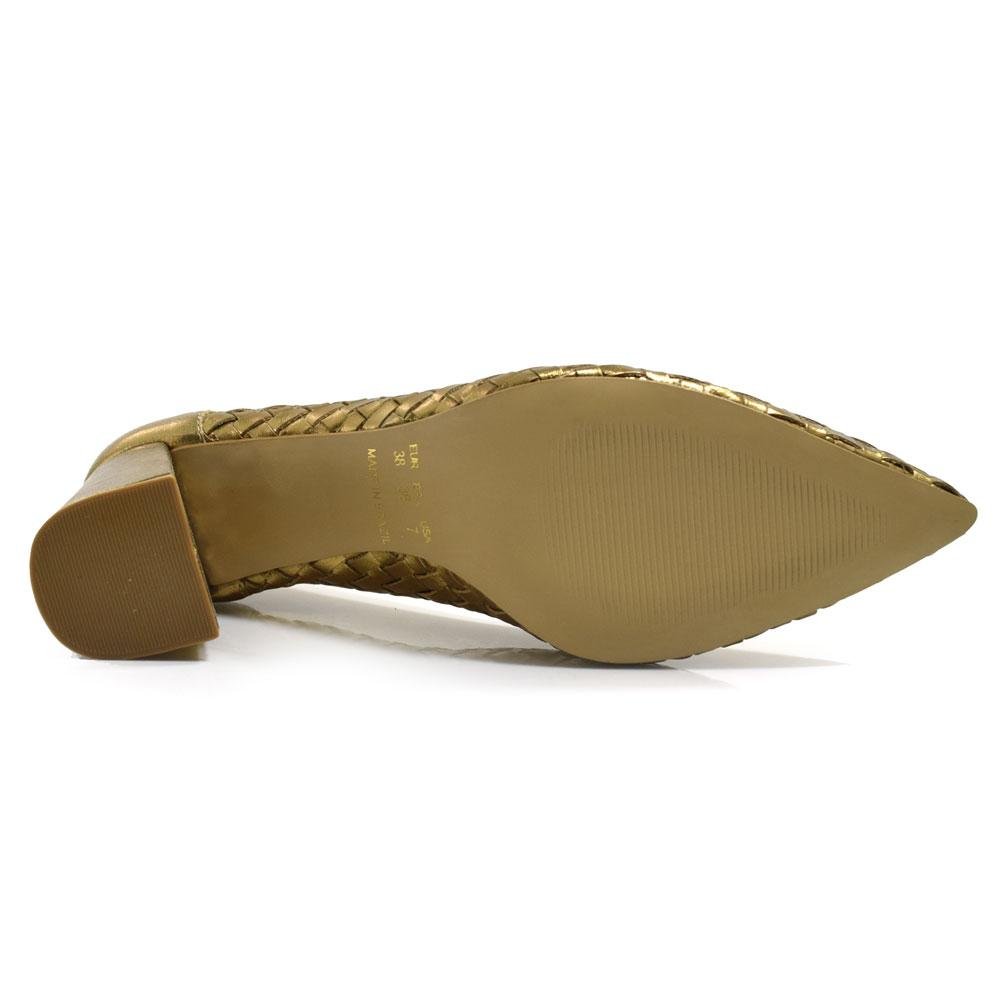 Scarpin de Couro e Salto Bloco Suzzara 7150509 Dourado 7