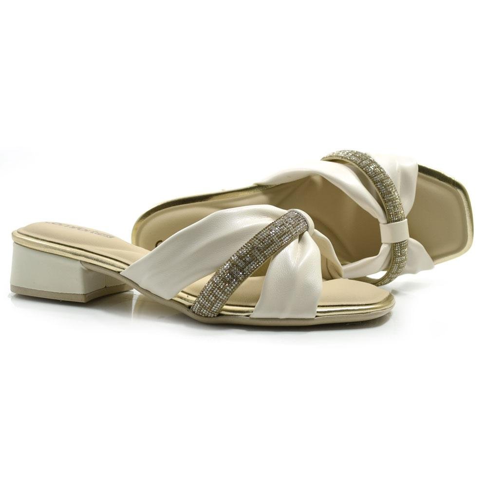 Tamanco de Salto Bloco Feminino Comfortflex 2455402 Creme 2