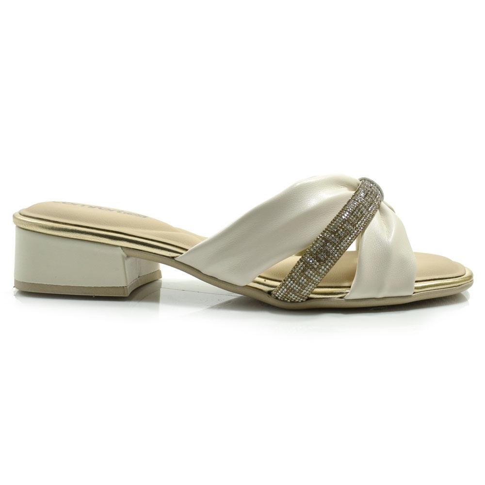 Tamanco de Salto Bloco Feminino Comfortflex 2455402 Creme 3
