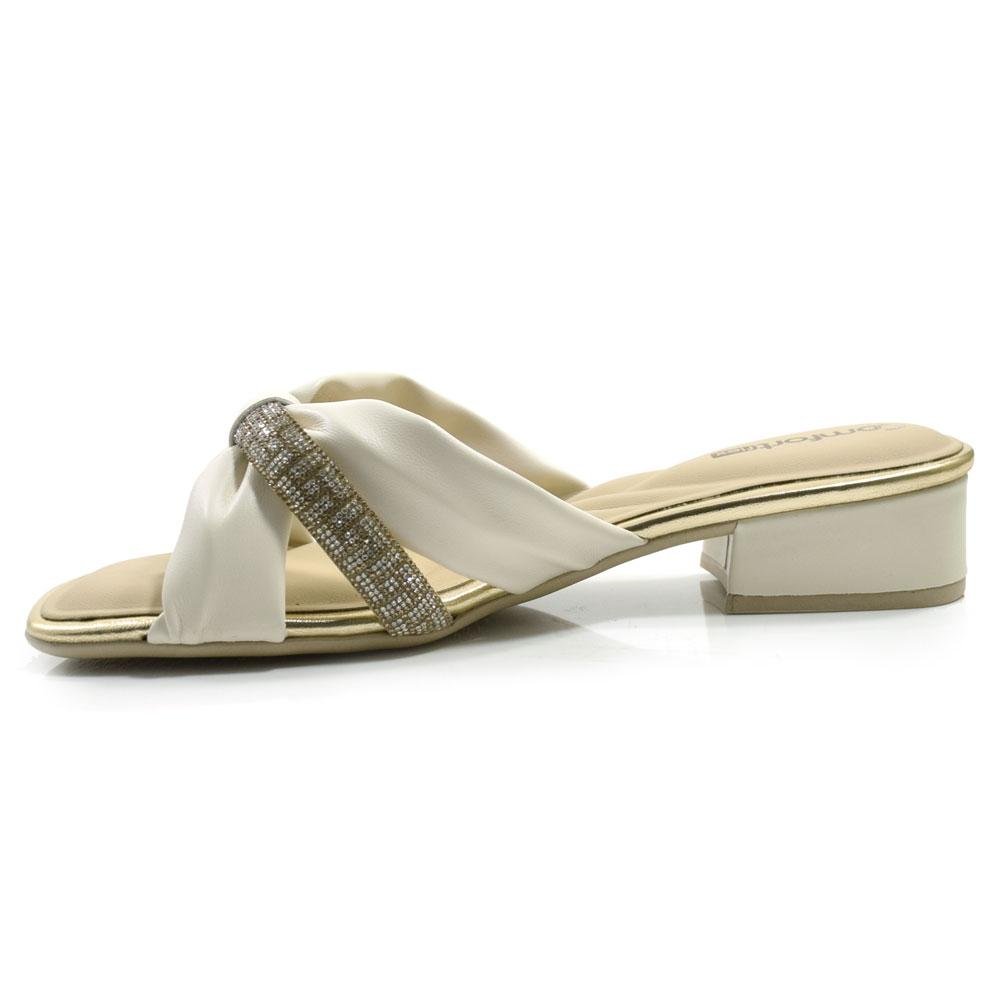 Tamanco de Salto Bloco Feminino Comfortflex 2455402 Creme 5
