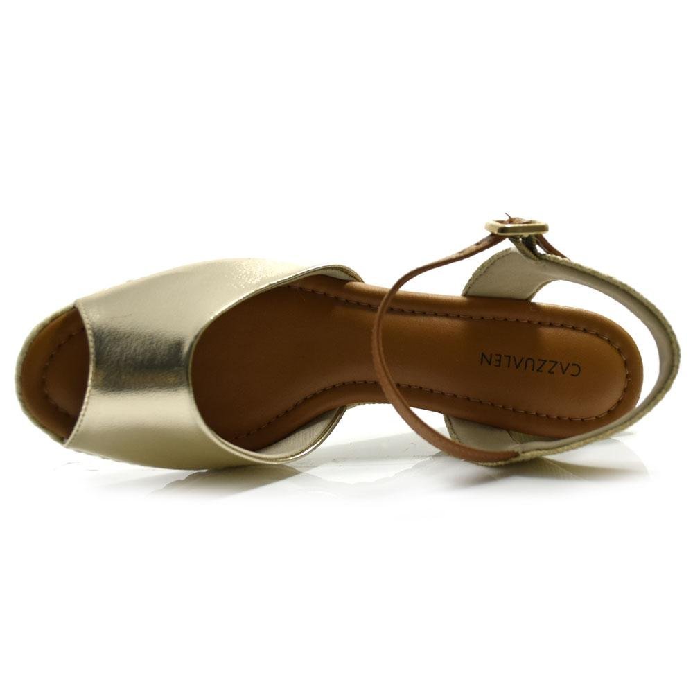 Sandália Anabela Feminina Cazzualen T5828-181 Dourado 6