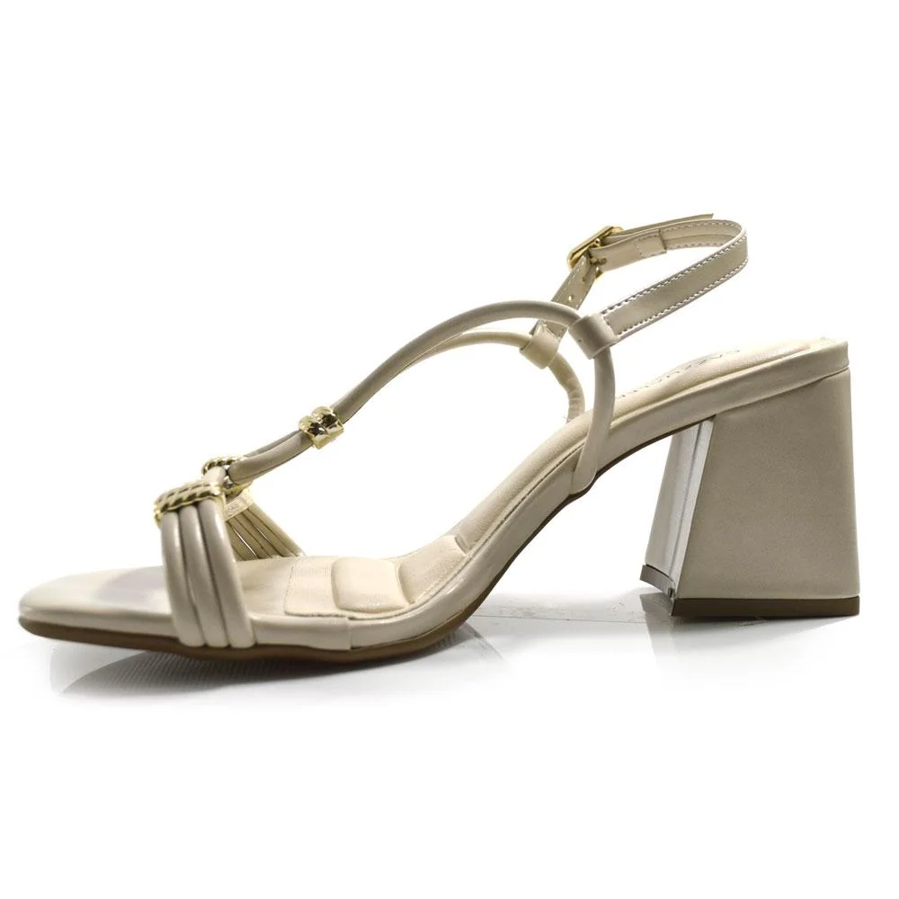 Sandália de Salto Bloco Feminina Cazzualen Off White 5