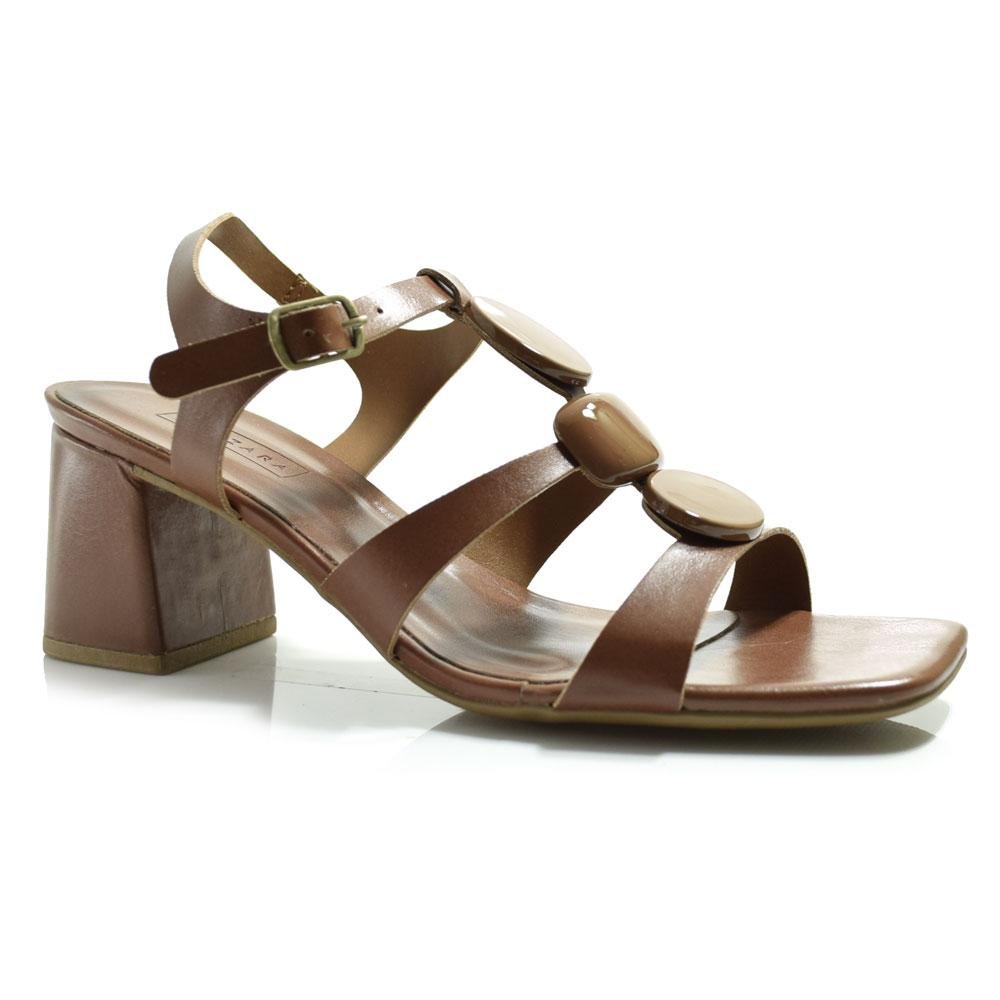 Sandália de Couro e Salto Bloco Suzzara