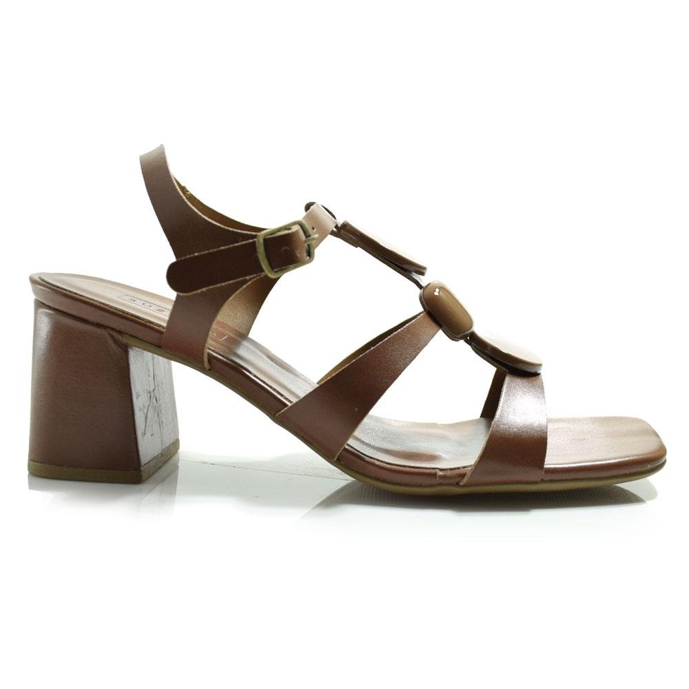 Sandália de Couro e Salto Bloco Suzzara Marrom 3