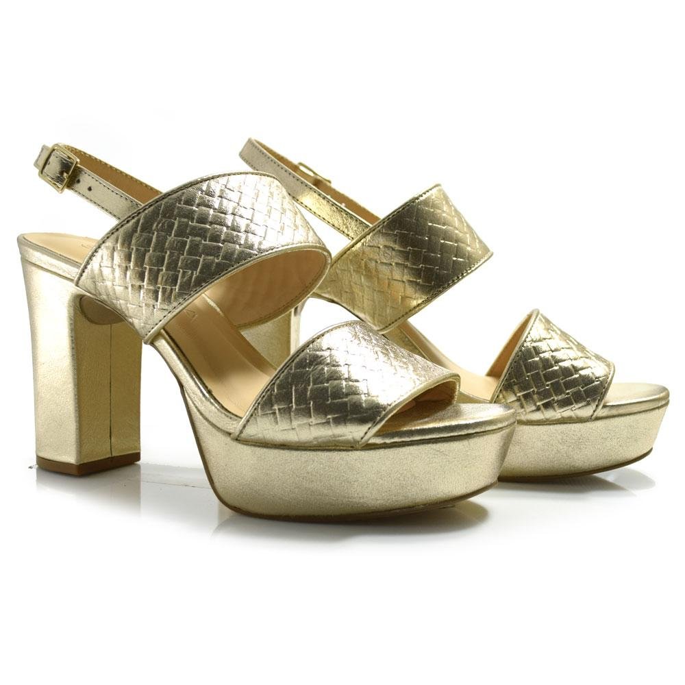 Sandália Plataforma de Couro Feminina Suzzara Dourado 2