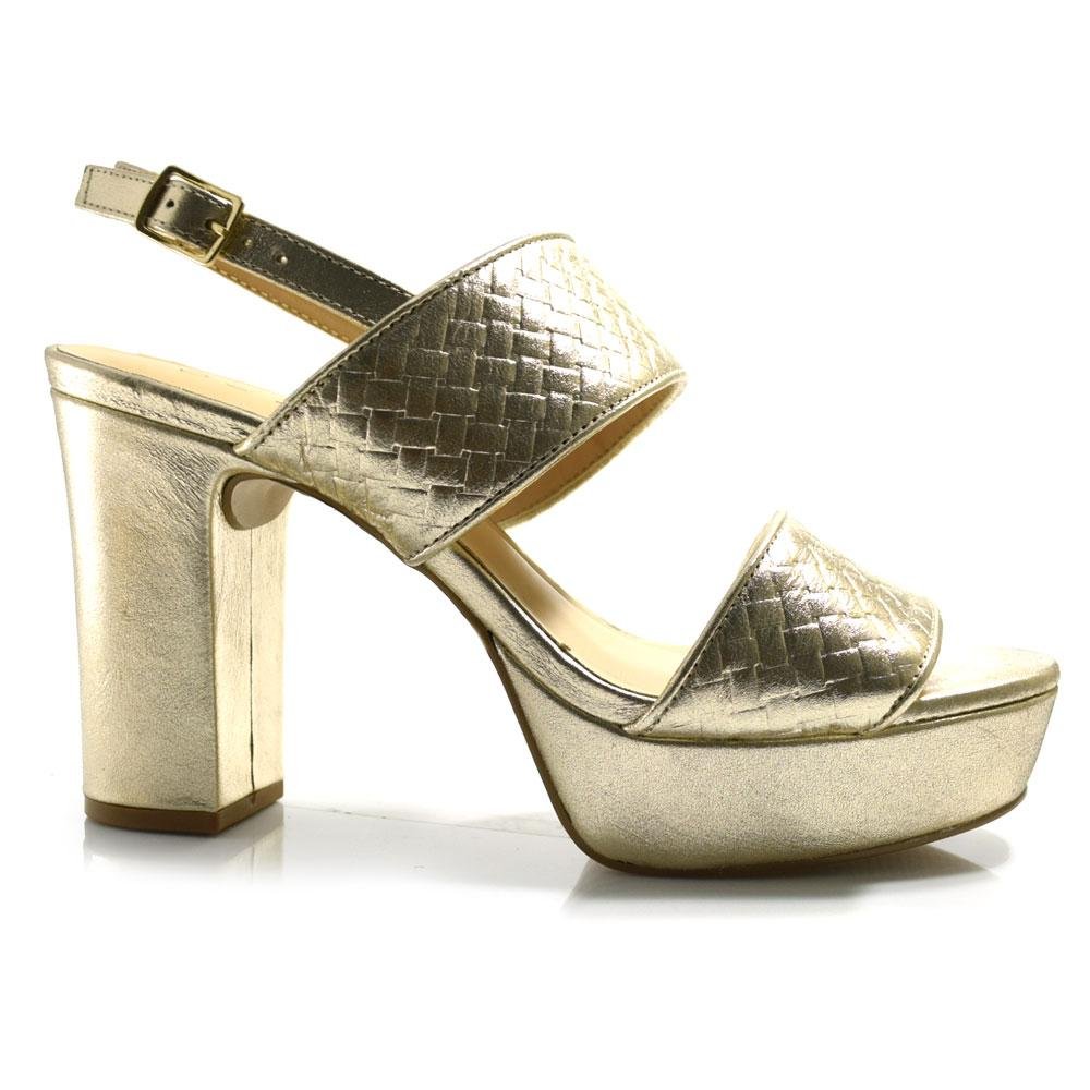 Sandália Plataforma de Couro Feminina Suzzara Dourado 3