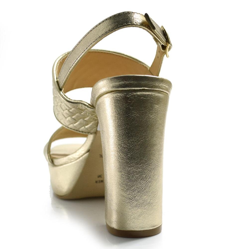 Sandália Plataforma de Couro Feminina Suzzara Dourado 4